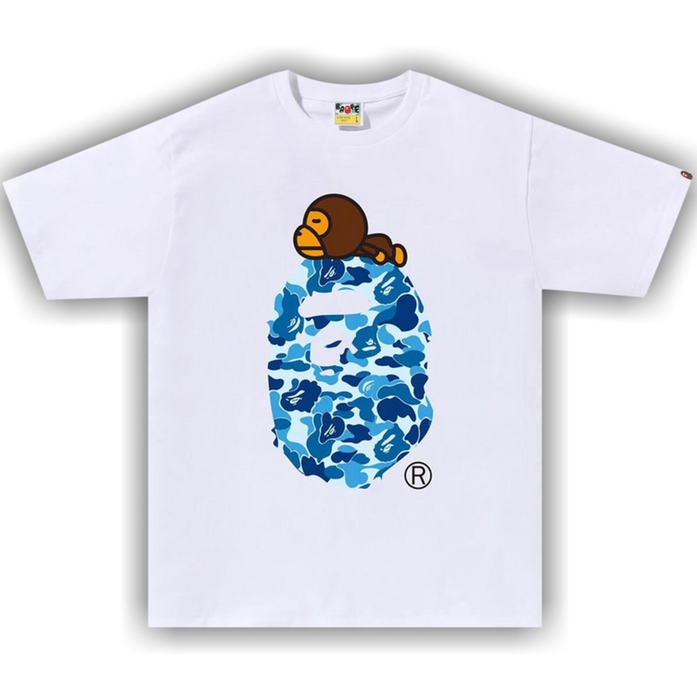 A Bathing Ape White and Blue Graphic Tee
